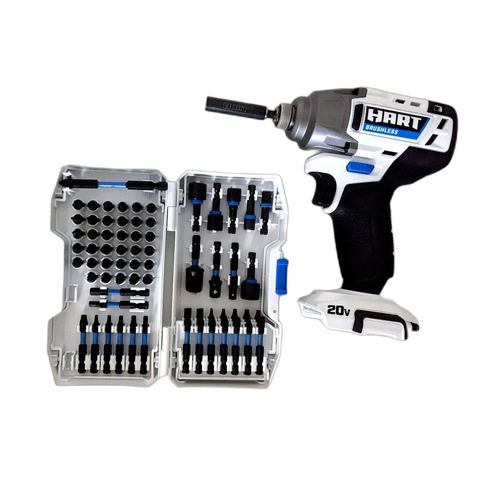 HART 20-Volt Cordless Impact Drill and 60 PC Bits w/Case, Battery NOT included